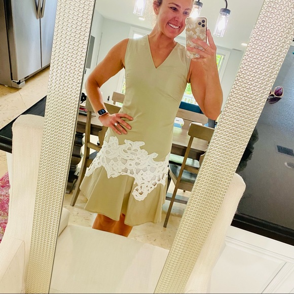 Derek Lam Khaki Lace V-Neck Dress Like New - Picture 6 of 16